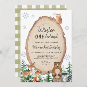 Winter Onederland Rustic Woodland Animal Birthday  Invitation