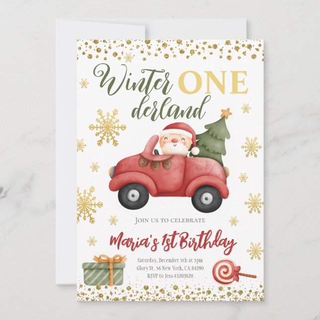 Winter Onederland Santa Birthday Invitation (Front)