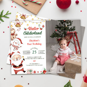 Winter Onederland Santa Christmas Birthday Photo Invitation