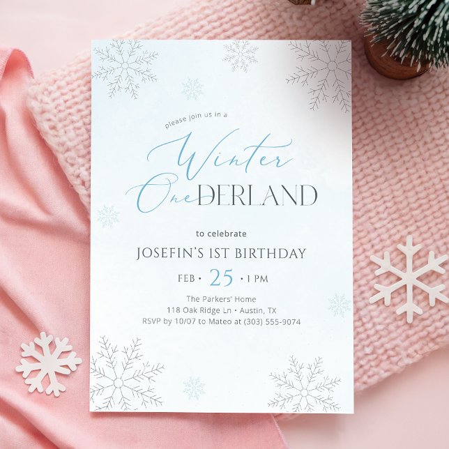 Winter Onederland Silver Blue Glitter 1st Birthday Invitation (Creator Uploaded)
