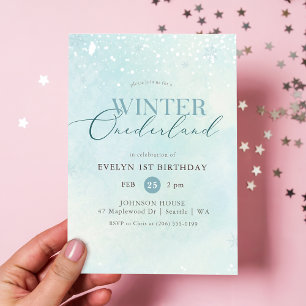 Winter Onederland Silver Glitter Baby 1st Birthday Invitation