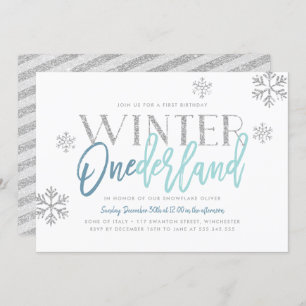 Winter ONEderland Silver Glitter Blue 1st Birthday Invitation