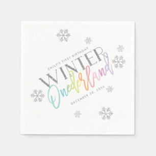 Winter ONEderland Silver Glitter Rainbow 1st Bday Napkin
