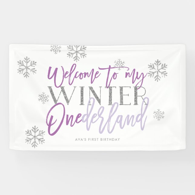 Winter ONEderland Silver Glitter  Welcome Sign (Horizontal)