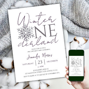 Winter ONEderland Silver Minimalist 1st Birthday Invitation