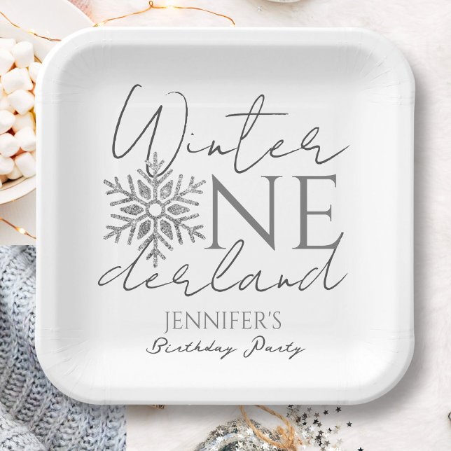 Winter ONEderland | Silver Minimalist 1st Birthday Paper Plate (Creator Uploaded)