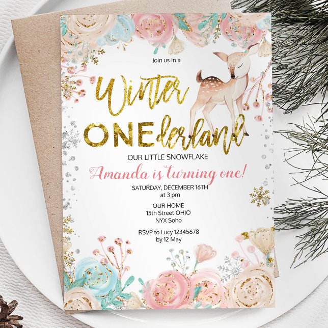 Winter ONEderland Snow Birthday Invitation Pink (Creator Uploaded)