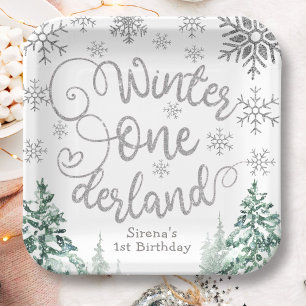 Winter ONEderland Snow Winter Forest 1st Birthday Paper Plate