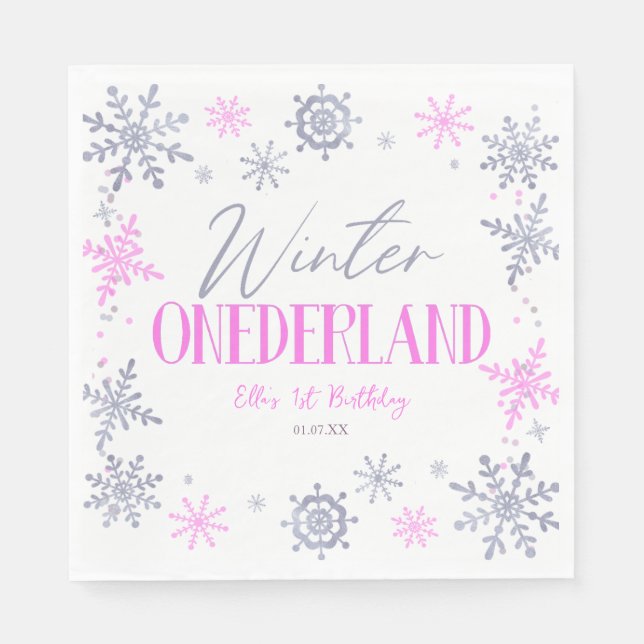 Winter ONEderland Snowflake 1st Birthday Party Napkin (Front)