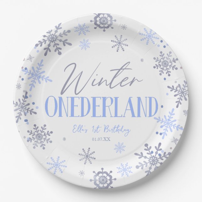 Winter ONEderland Snowflake 1st Birthday Party Paper Plate (Front)