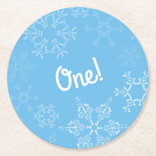 Winter Onederland Snowflake 1st Birthday Party Round Paper Coaster