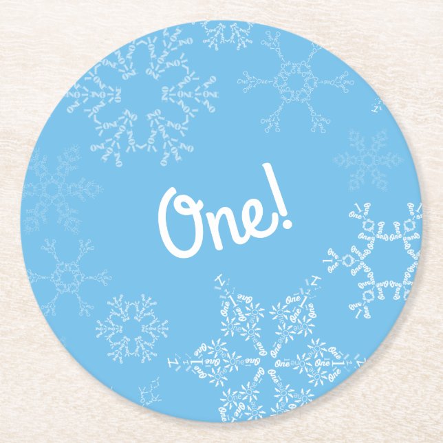 Winter Onederland Snowflake 1st Birthday Party Round Paper Coaster (Front)