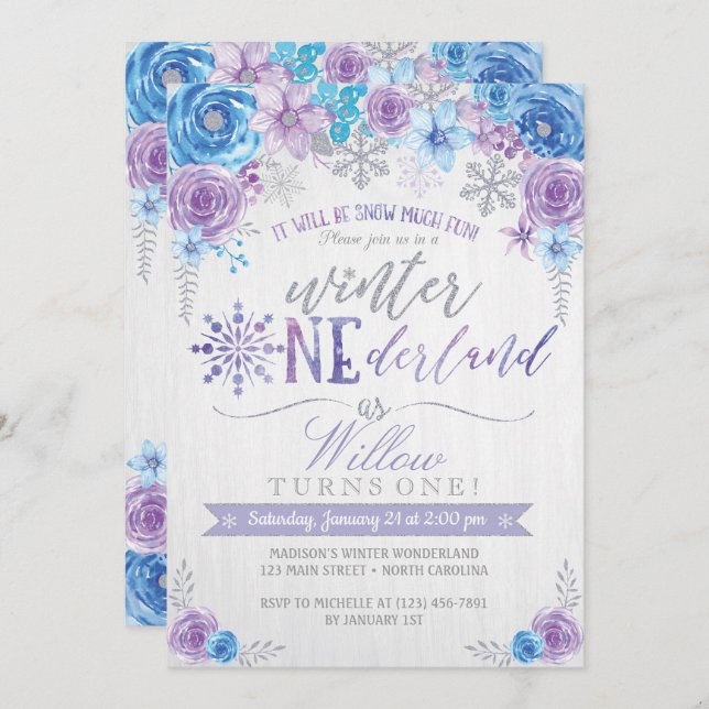 Winter ONEderland Snowflake Birthday Invitation (Front/Back)