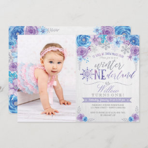 Winter ONEderland Snowflake Birthday Invitation