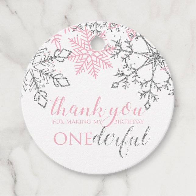 Winter Onederland snowflake favour tags (Front)