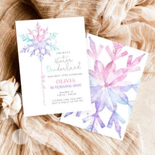 Winter ONEderland Snowflake Girl First Birthday Invitation