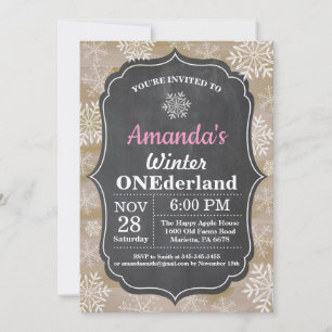 Winter Onederland Snowflake Pink Girl 1st Birthday Invitation