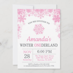Winter Onederland Snowflake Pink Girl 1st Birthday Invitation