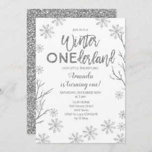 Winter ONEderland Snowflakes Birthday Invite