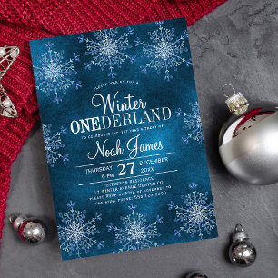 Winter Onederland snowflakes boy first birthday Invitation