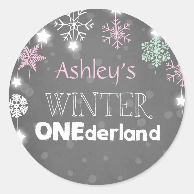 Winter onederland Snowflakes Envelope seal pink (Front)