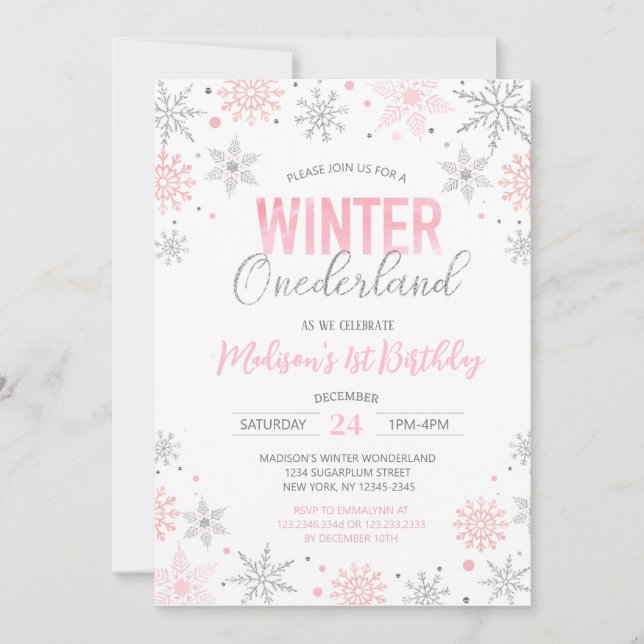Winter Onederland Snowflakes First 1st Birthday Invitation (Front)