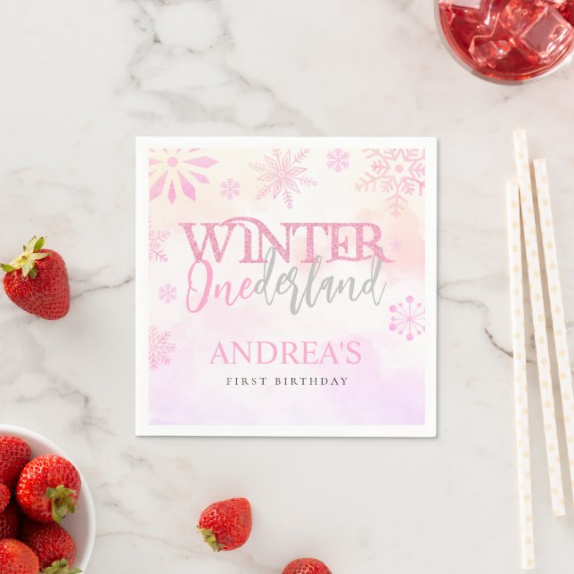 Winter ONEderland Snowflakes Girl 1st Birthday  Napkin (Insitu)