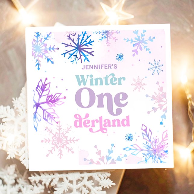 Winter Onederland Snowflakes Girl Snow Birthday Napkin (Creator Uploaded)
