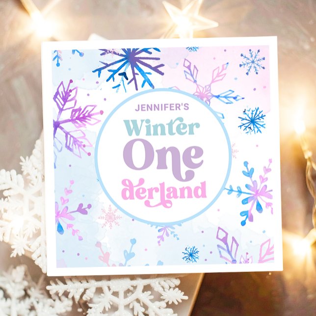 Winter Onederland Snowflakes Girl Snow Birthday Napkin (Creator Uploaded)