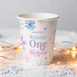 Winter Onederland Snowflakes Girl Snow Birthday Paper Cups