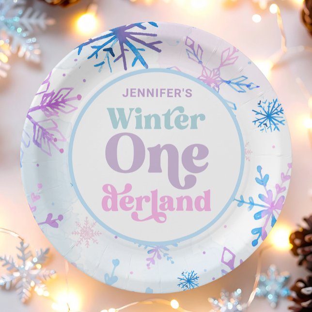 Winter Onederland Snowflakes Girl Snow Birthday Paper Plate (Creator Uploaded)
