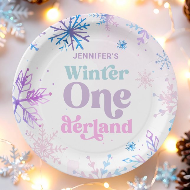 Winter Onederland Snowflakes Girl Snow Birthday Paper Plate (Creator Uploaded)