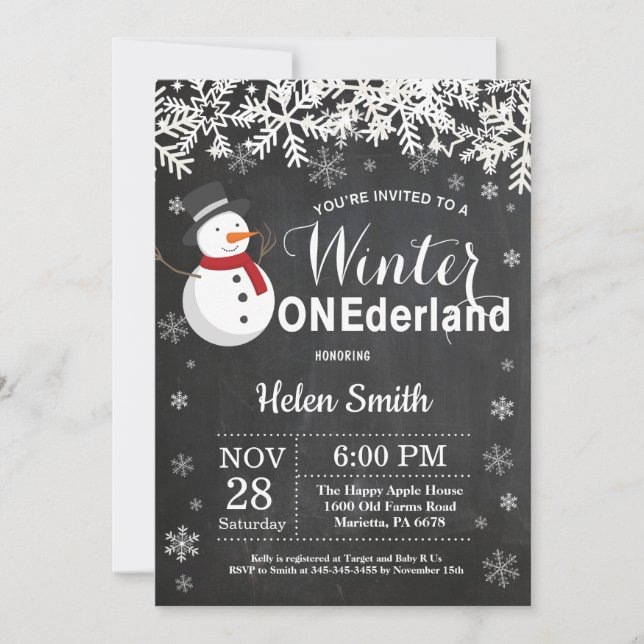Winter Onederland Snowman 1st Birthday Invitation (Front)
