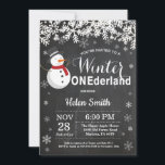 Winter Onederland Snowman 1st Birthday Invitation<br><div class="desc">Winter Onederland Snowman 1st Birthday Invitation. White Snowflake. Boy Birthday Party Invitation. Winter Holiday Bday. Chalkboard Background. Black and White. For further customisation,  please click the "Customise it" button and use our design tool to modify this template.</div>