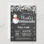 Winter Onederland Snowman 1st Birthday Invitation<br><div class="desc">Winter Onederland Snowman 1st Birthday Invitation. White Snowflake. Boy Birthday Party Invitation. Winter Holiday Bday. Chalkboard Background. Black and White. For further customisation,  please click the "Customise it" button and use our design tool to modify this template.</div>