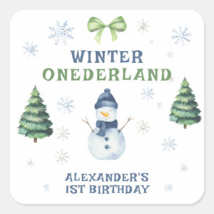 Winter Onederland Snowman 1st Birthday Square Sticker
