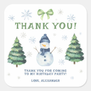 Winter Onederland Snowman Birthday Thank You Square Sticker