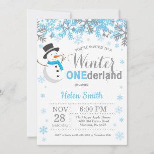 Winter Onederland Snowman Boy 1st Birthday Invitation