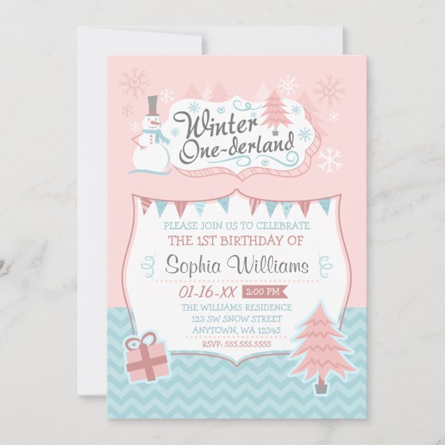 Winter Onederland Snowman Girl 1st Birthday Invitation (Front)
