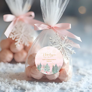 Winter ONEderland Snowman Girl Birthday Pink  Classic Round Sticker