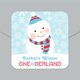 Winter ONEderland Snowman Snowflake Square Sticker