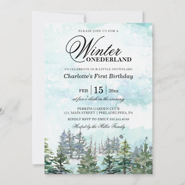 Winter Onederland snowy baby first birthday Invitation (Front)