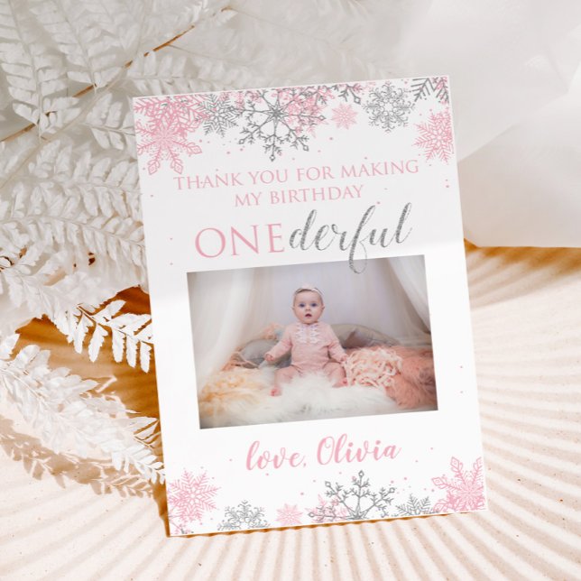 Winter ONEderland Thank You Photo Card Snowflakes (Creator Uploaded)