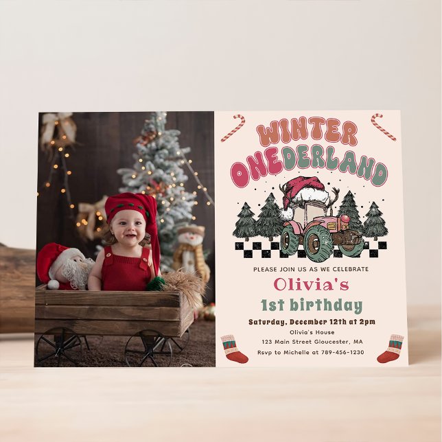 Winter ONEderland Truck Christmas Birthday Photo Invitation (Creator Uploaded)