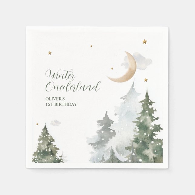 Winter Onederland Wild Forest First Birthday Party Napkin (Front)