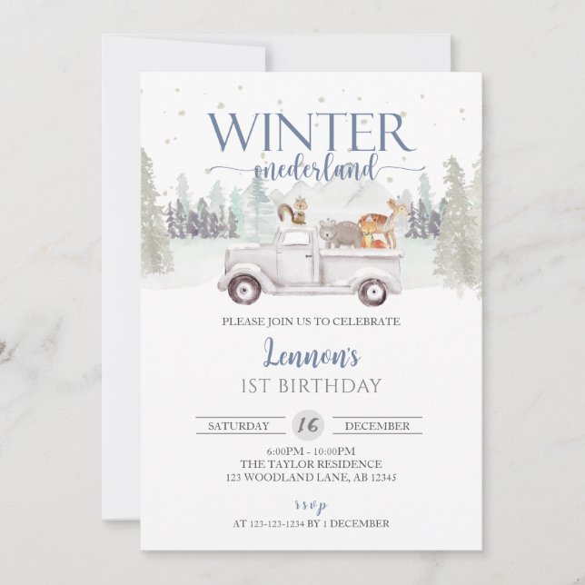 Winter ONEderland, Winter Boy's First Birthday Invitation (Front)