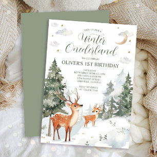 Winter Onederland Woodland 1st Birthday Invitation