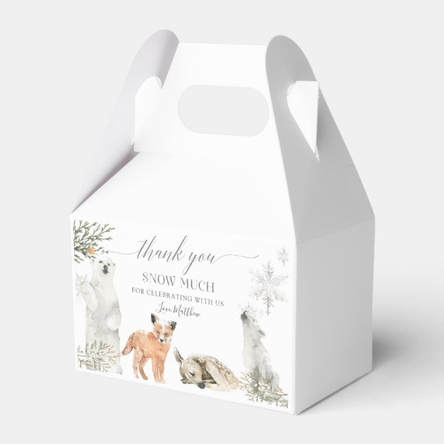 Winter Onederland Woodland Animal Birthday Favour Box (Front Side)
