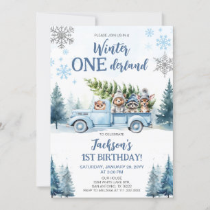 Winter Onederland Woodland Animals 1st Birthday Invitation