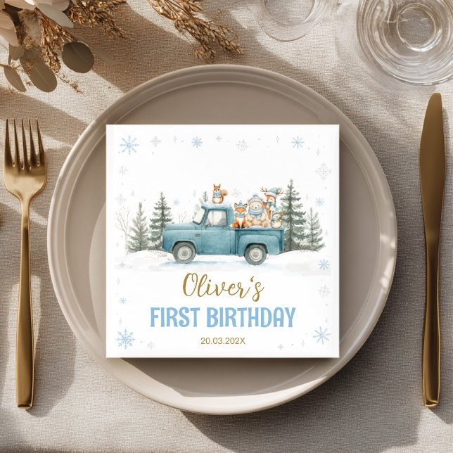 Winter Onederland Woodland Animals Birthday Napkin (Creator Uploaded)